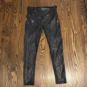 SPANX Black Leggings with Red Logo Tag